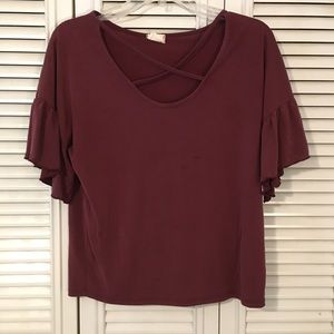 Caution to the Wind Flutter Sleeve Romantic Top